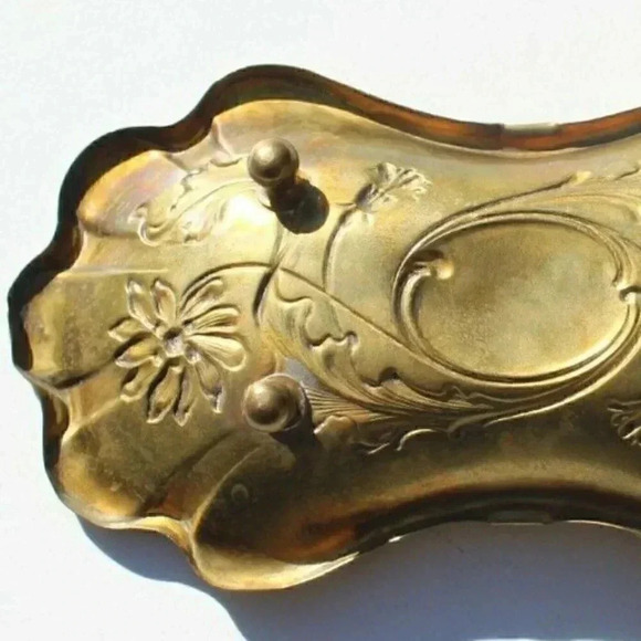 Vintage Victorian Flowers Vanity Brass Footed Trinket Bowl Tray Basket W/ Handle - Picture 3 of 3